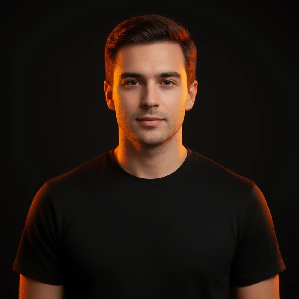 The same pose and lighting as the base portrait but with a different generic model's face seamlessly composited in, natural skin-tone match, identity swap result — sample output