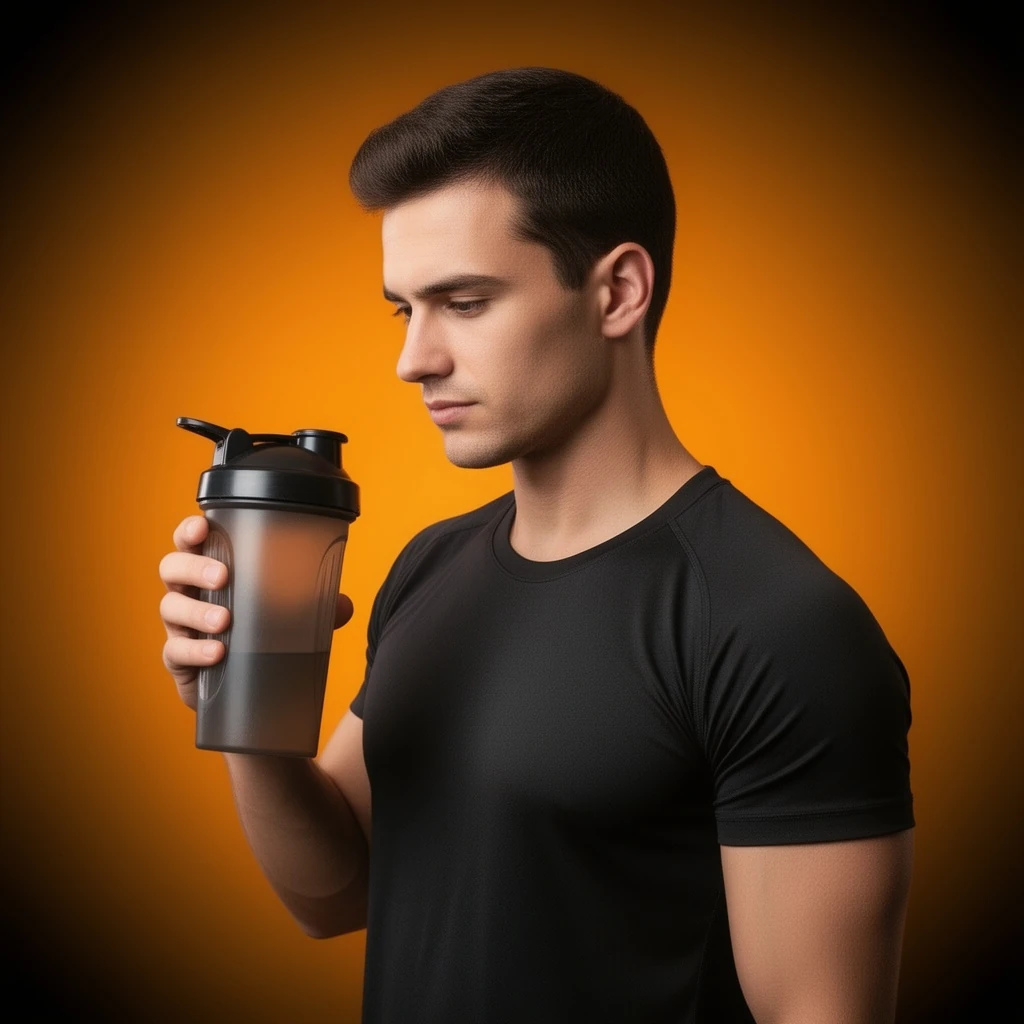 AFTER: the same athlete cleanly isolated with a flawless cutout edge, placed on a seamless orange-to-black gradient with a soft contact shadow, premium e-commerce finish, square 1:1.