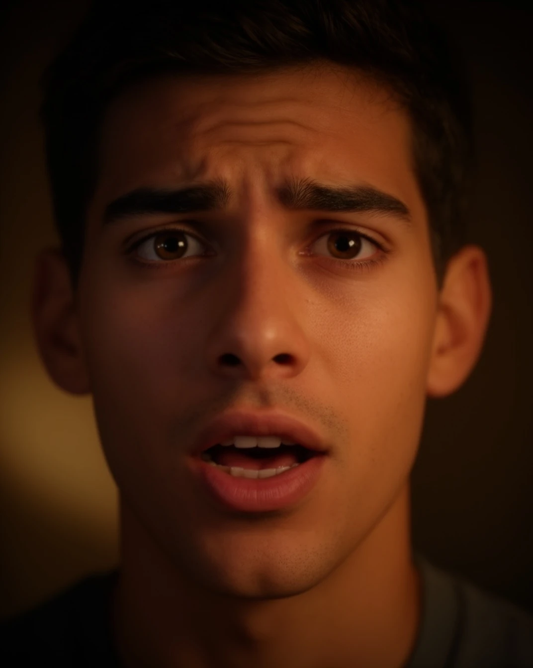 Cinematic close-up portrait caught mid-speech, expressive lifelike face for lipsync — sample output