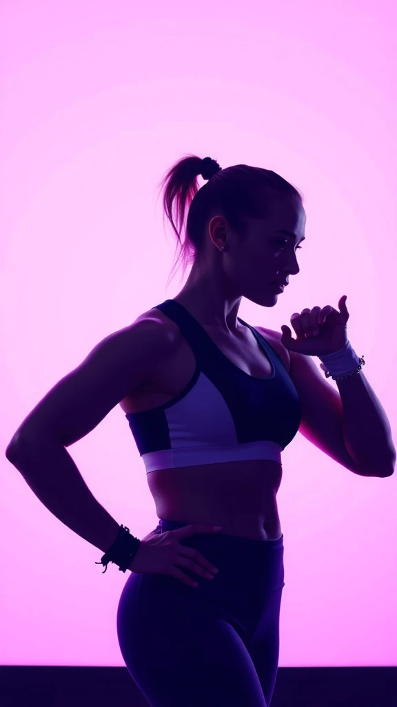 Vertical social ad: athlete silhouette against purple and electric blue gradient, TikTok/Instagram format